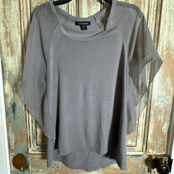 Ashley Stewart Women’s Gray Flutter Sleeve Size 12 Top Sheer Sleeves Hi-Low - Picture 5 of 6